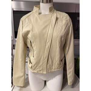 t short zipper lined faux leather jacket size L